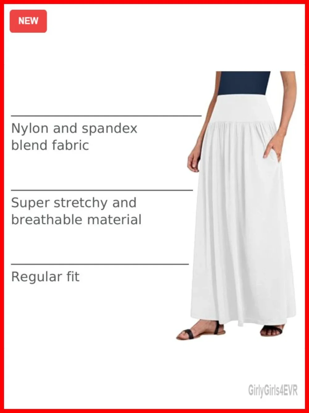 Maxi Skirt with Pockets Elastic Waist A-Line Long Skirt
